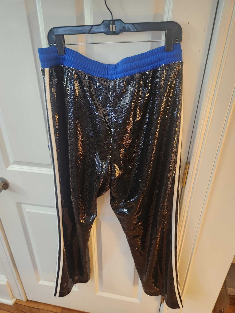 adidas Black Sequin Joggers with Blue Waistband